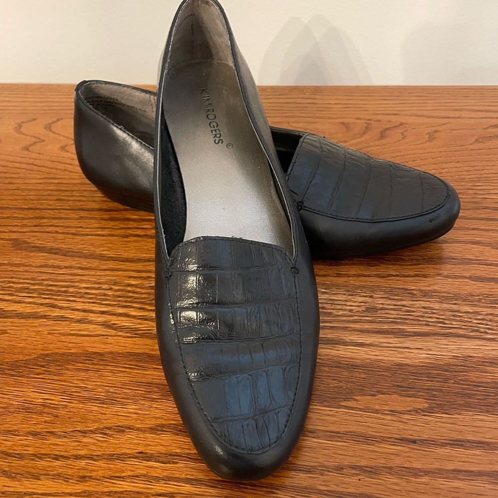 Kim Rogers Black Croc Laurie Leather Flats